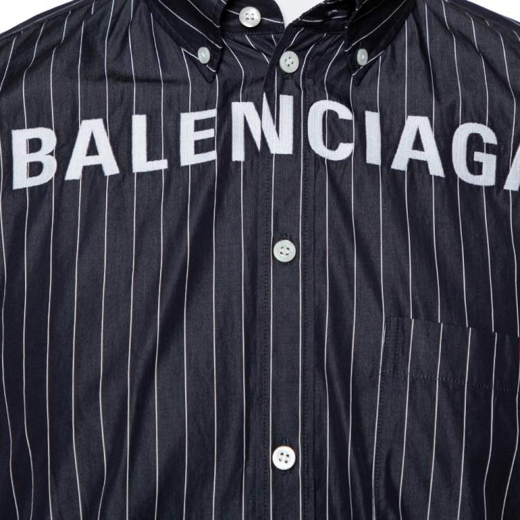 Pre Owned Balenciaga Black Striped Cotton Logo Embroidered Button Front Shirt S
