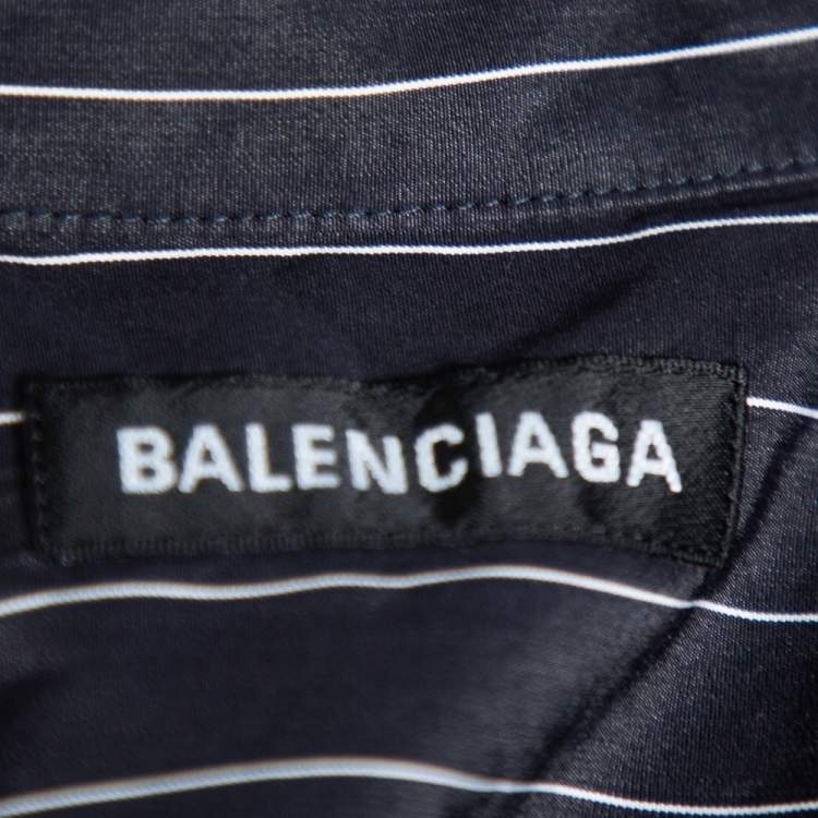Pre Owned Balenciaga Black Striped Cotton Logo Embroidered Button Front Shirt S