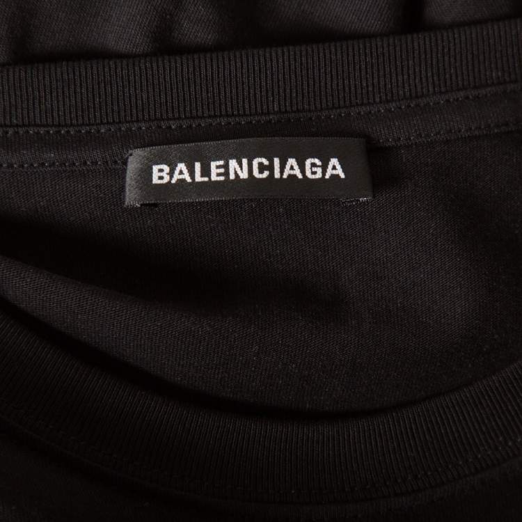 Pre Owned Balenciaga Black Cotton Logo Printed Crewneck Oversized T-Shirt L