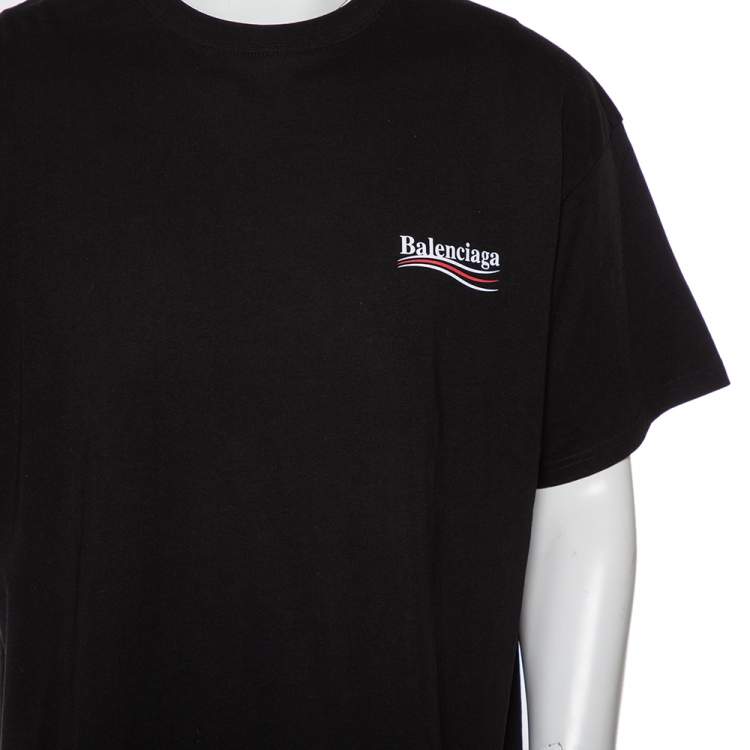 Pre Owned Balenciaga Black Cotton Logo Printed Crewneck Oversized T-Shirt L