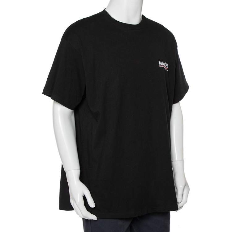 Pre Owned Balenciaga Black Cotton Logo Printed Crewneck Oversized T-Shirt L