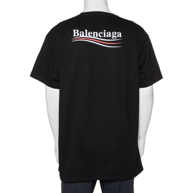 Pre Owned Balenciaga Black Cotton Logo Printed Crewneck Oversized T-Shirt L