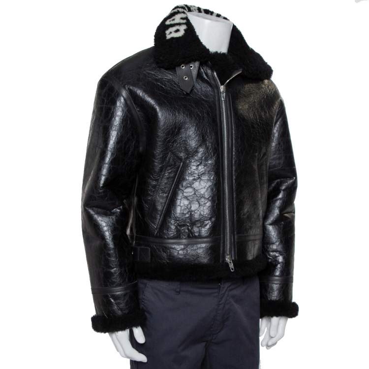 Balenciaga Black Leather Faux Fur Lined Collared Jacket S Balenciaga