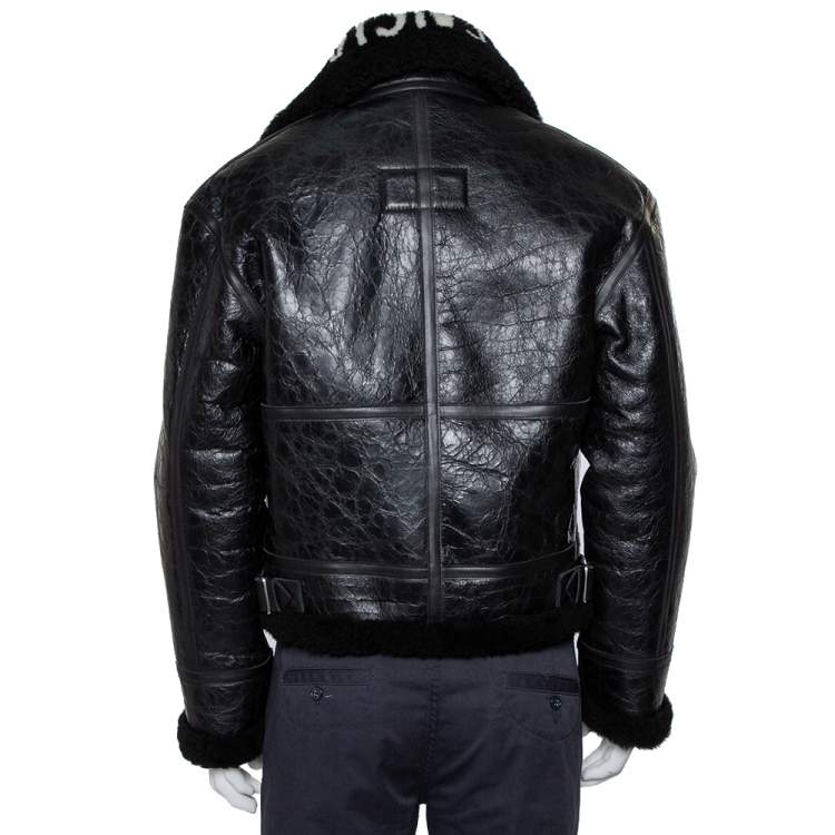 Pre Owned Balenciaga Black Leather Faux Fur Lined Collared Jacket S