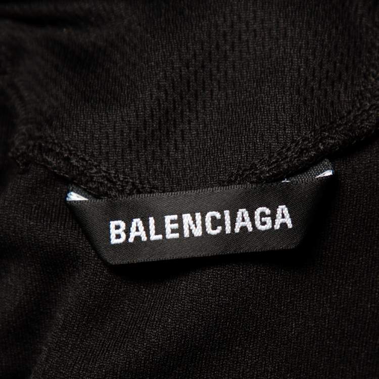 Pre Owned Balenciaga Black Logo Printed Jersey Paneled Soccer T-Shirt M