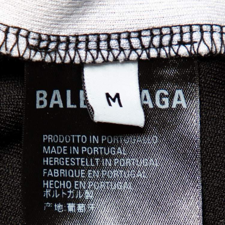 Pre Owned Balenciaga Black Logo Printed Jersey Paneled Soccer T-Shirt M