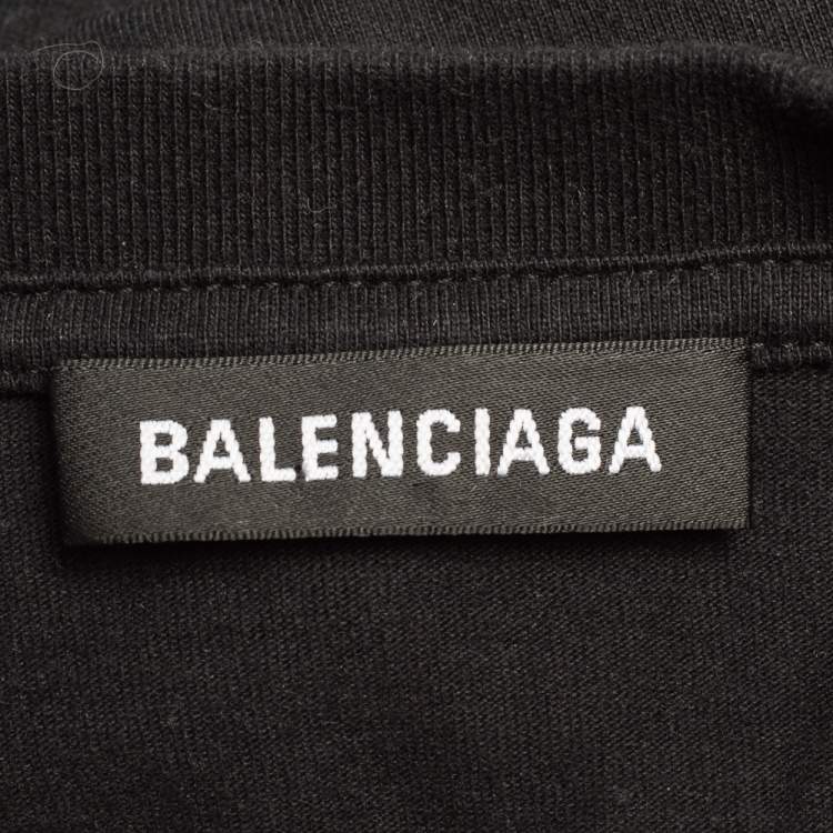 Pre Owned Balenciaga Black Cotton Crewneck Logo Print T-Shirt L