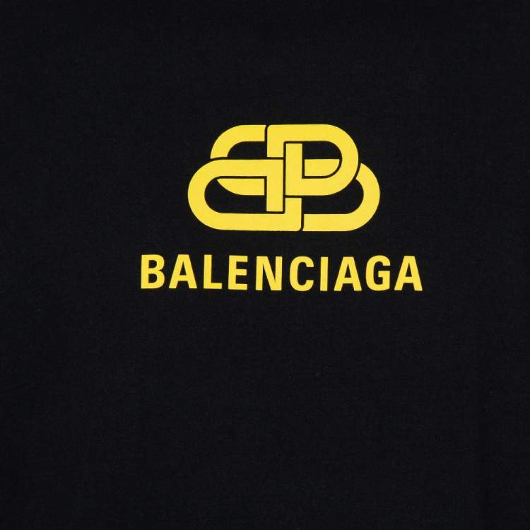 Pre Owned Balenciaga Black Cotton Crewneck Logo Print T-Shirt L