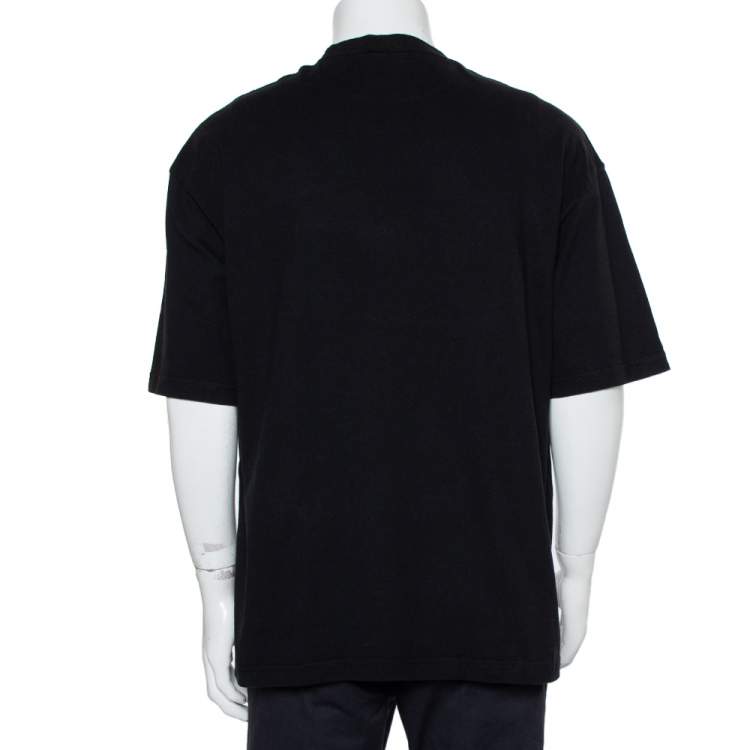Pre Owned Balenciaga Black Cotton Crewneck Logo Print T-Shirt L