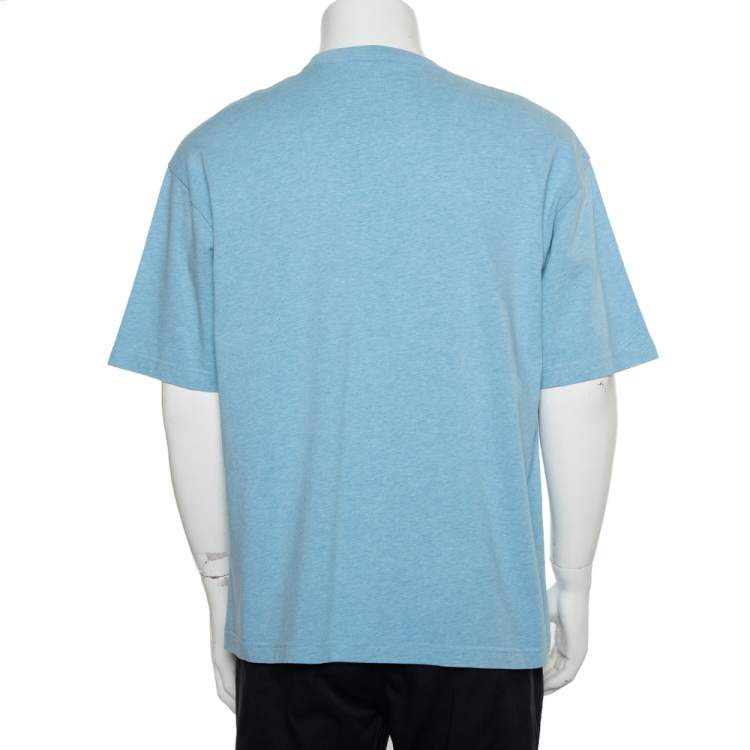 Pre Owned Balenciaga Blue Cotton Crewneck Logo Print T-Shirt M