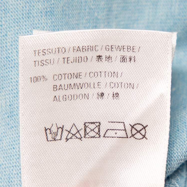 Pre Owned Balenciaga Blue Cotton Crewneck Logo Print T-Shirt M