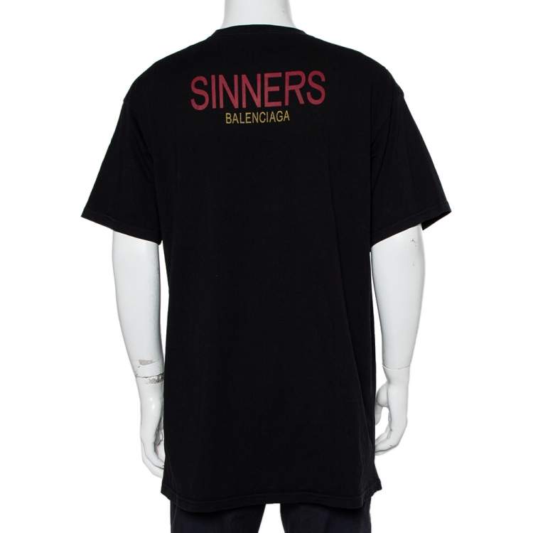 Pre Owned Balenciaga Black Sinners Logo Printed Cotton Oversized Crewneck T-Shirt M