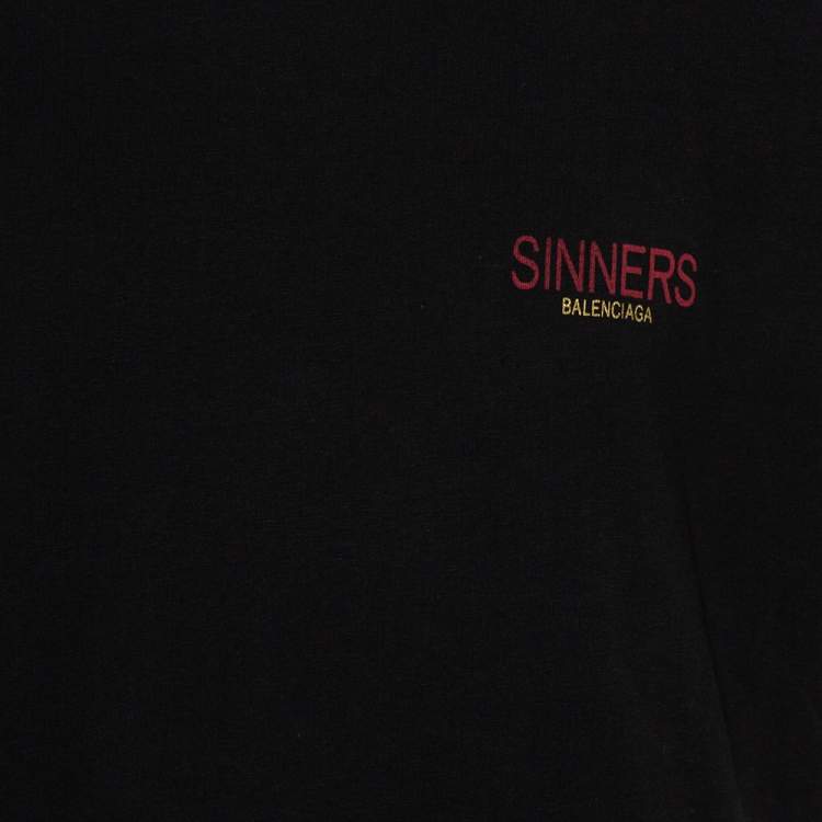 Pre Owned Balenciaga Black Sinners Logo Printed Cotton Oversized Crewneck T-Shirt M