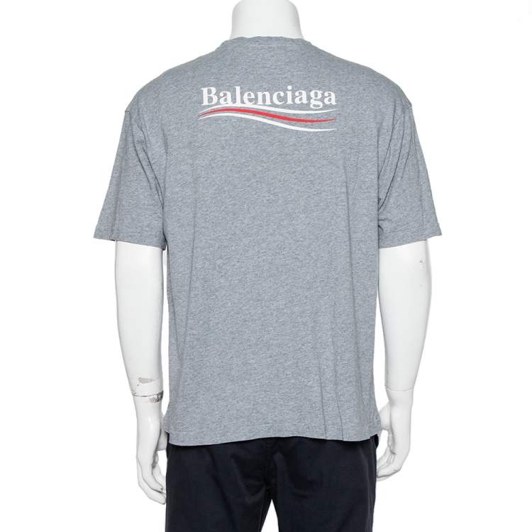 Pre Owned Balenciaga Grey Cotton Campaign Logo Crew Neck T Shirt S