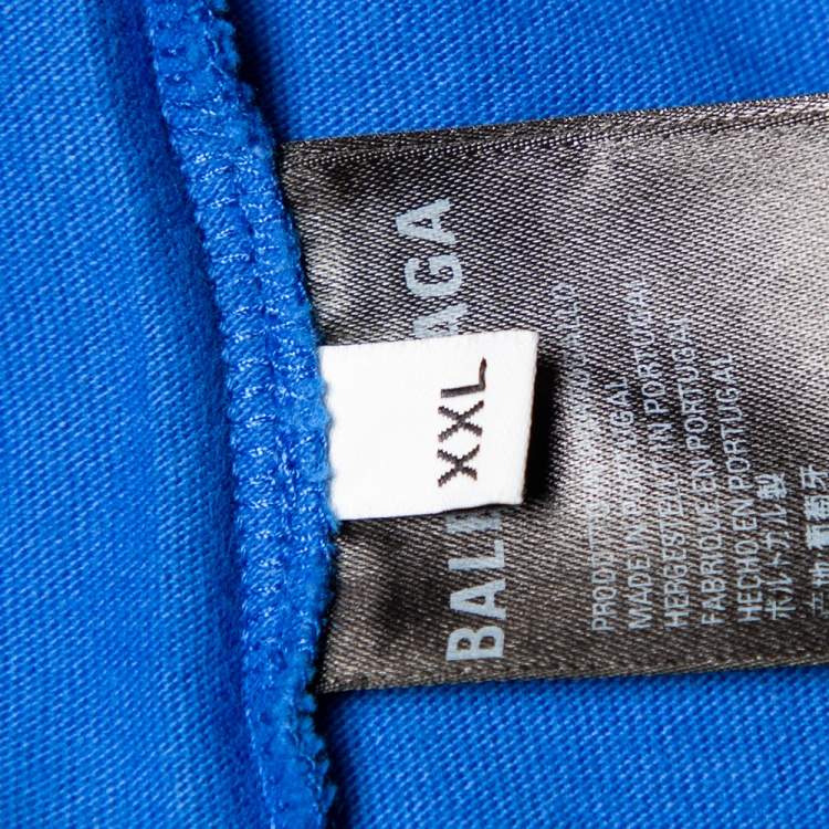 Pre Owned Balenciaga Blue Logo Printed Cotton Crewneck T-Shirt XXL