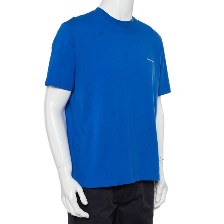 Balenciaga Blue Logo Printed Cotton Crewneck T-Shirt XXL