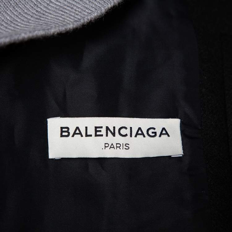 Pre Owned Balenciaga Black Stretch Wool Applique Detail Bomber Jacket L