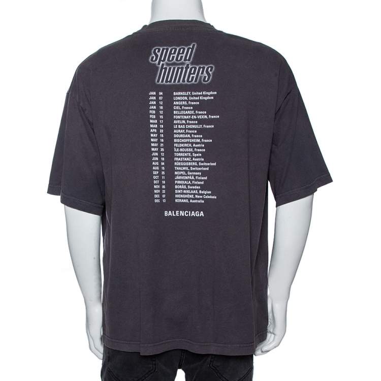 Pre Owned Balenciaga Washed Grey Cotton Speed Hunters Printed T-Shirt L