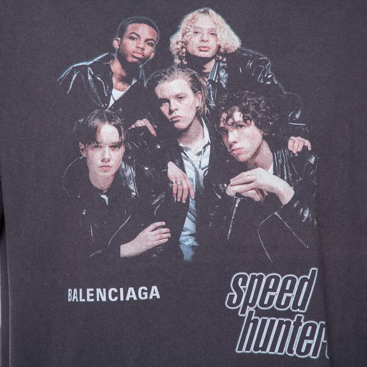 Pre Owned Balenciaga Washed Grey Cotton Speed Hunters Printed T-Shirt L