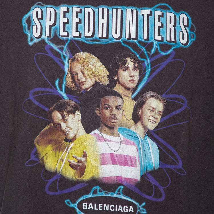 Pre Owned Balenciaga Grey Cotton Speed Hunters Printed Crewneck T-Shirt M