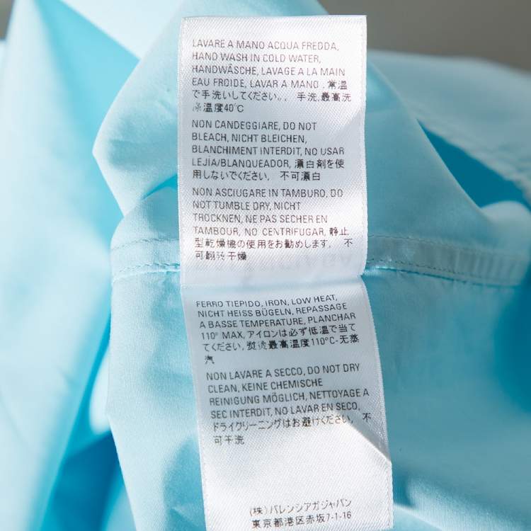 Pre Owned Balenciaga Light Blue Cotton Logo Print Detailed Short Sleeve Oversized Shirt S