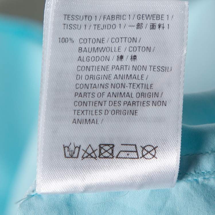 Pre Owned Balenciaga Light Blue Cotton Logo Print Detailed Short Sleeve Oversized Shirt S
