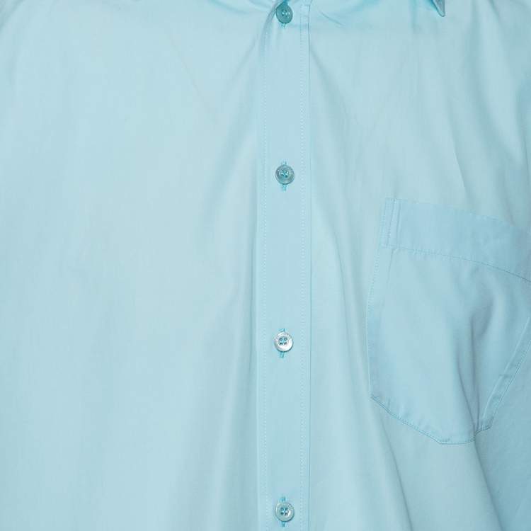 Pre Owned Balenciaga Light Blue Cotton Logo Print Detailed Short Sleeve Oversized Shirt S