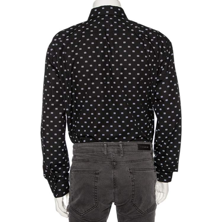 Pre Owned Balenciaga Black Monogram Printed Cotton Button Front Shirt M