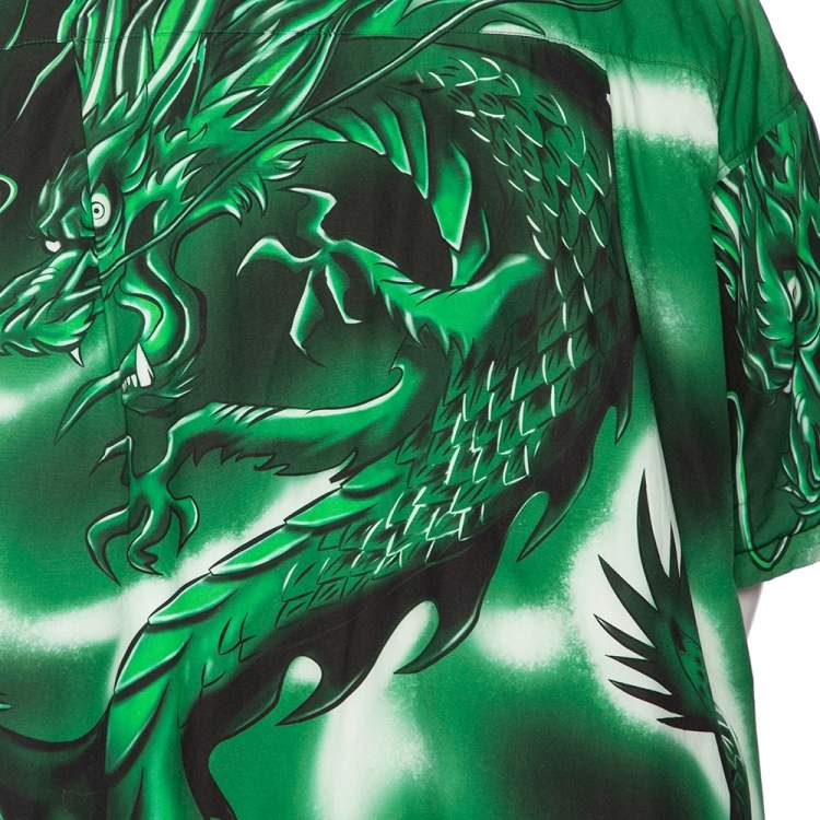 Pre Owned Balenciaga Green Bal Dragon Printed Cotton Padded Oversized Shirt S