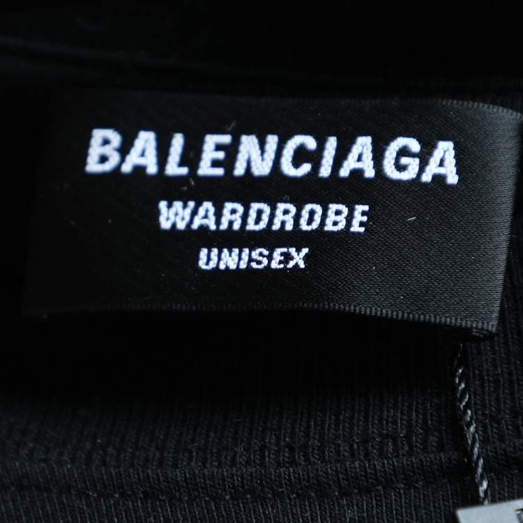 Pre Owned Balenciaga Black Cotton Logo Embroidered Crewneck Oversized T-Shirt M