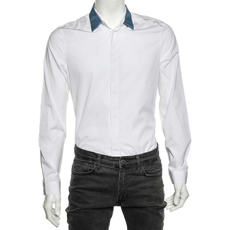 Balenciaga White Cotton Contrast Collar Detail Button Front Shirt M ...
