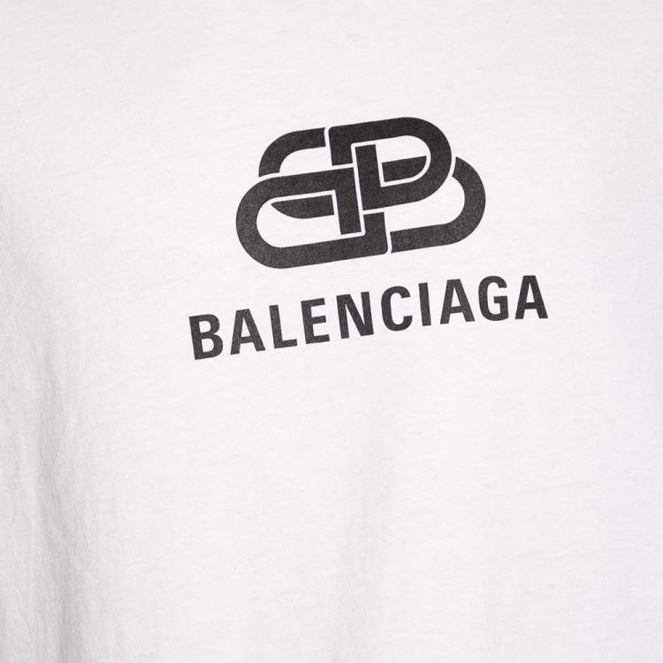 Pre Owned Balenciaga White Logo Printed Cotton Oversized T-Shirt M