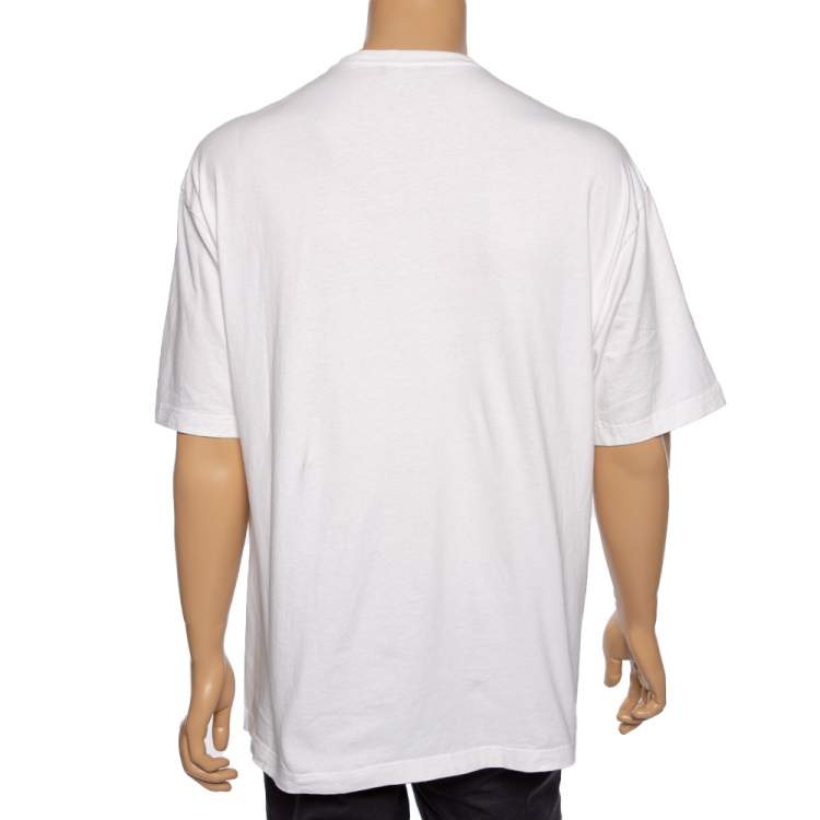 Pre Owned Balenciaga White Logo Printed Cotton Oversized T-Shirt M