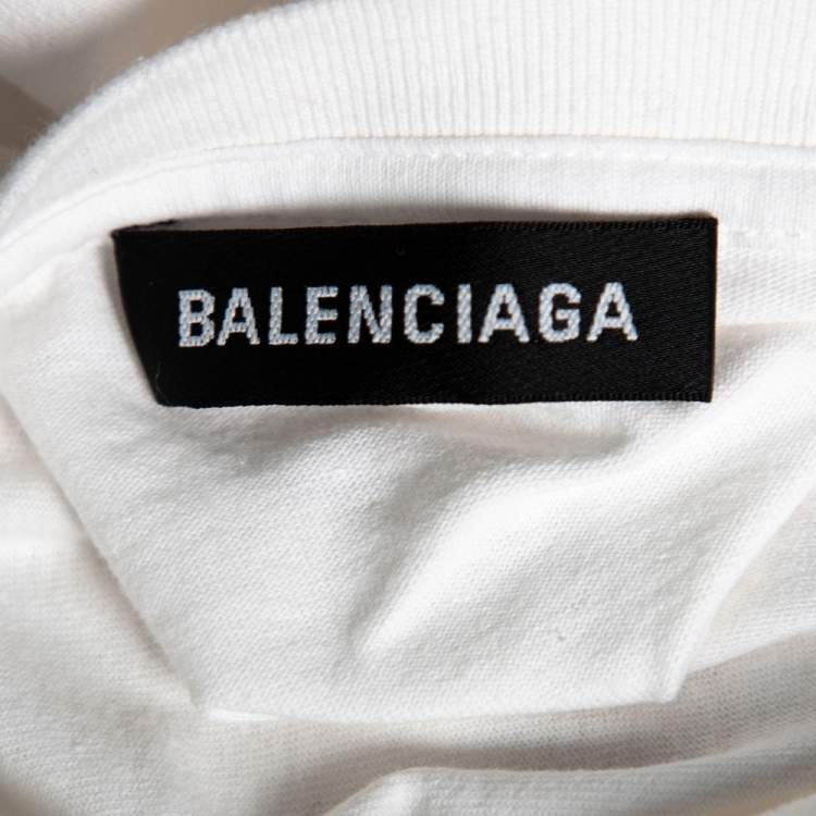 Pre Owned Balenciaga White Logo Printed Cotton Oversized T-Shirt M