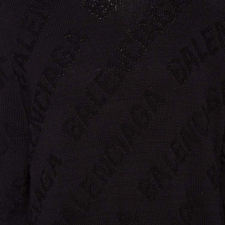 Pre Owned Balenciaga Black Logo Jacquard Cotton Oversized Sweater M