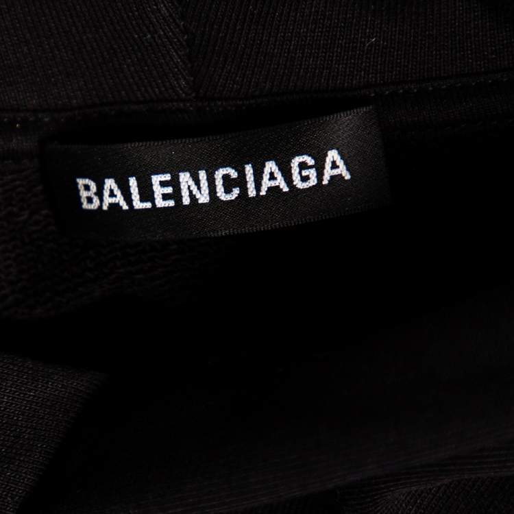 Pre Owned Balenciaga Black Logo Printed Cotton Oversized Hoodie S