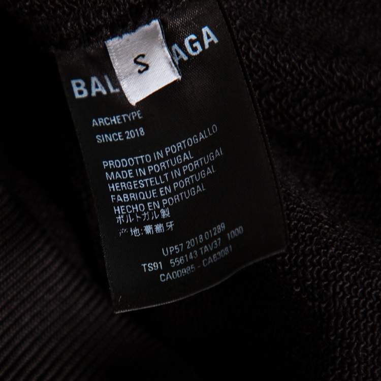 Pre Owned Balenciaga Black Logo Printed Cotton Oversized Hoodie S