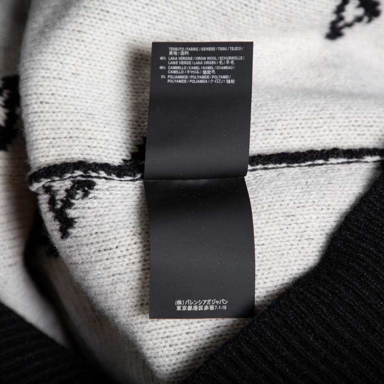 مملوكة مسبقًا Balenciaga Black Allover Logo Wool & Camel Knit Oversized Sweater L