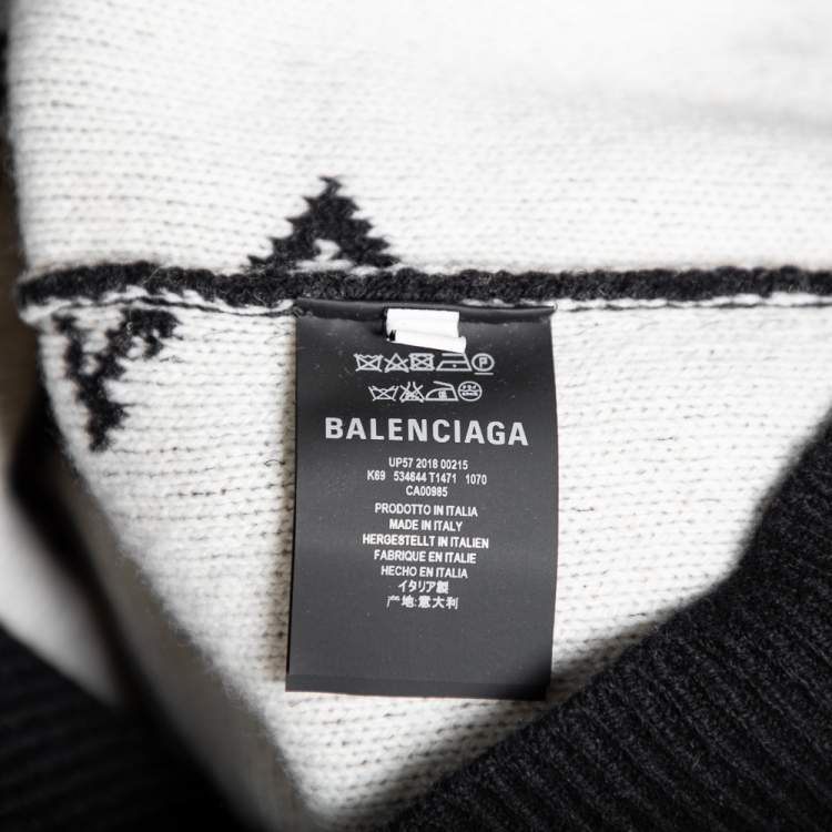 مملوكة مسبقًا Balenciaga Black Allover Logo Wool & Camel Knit Oversized Sweater L