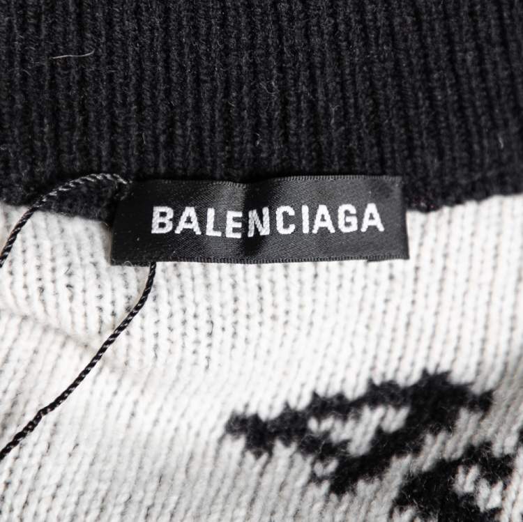 مملوكة مسبقًا Balenciaga Black Allover Logo Wool & Camel Knit Oversized Sweater L