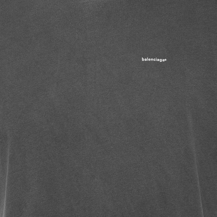 Pre Owned Balenciaga Grey Cotton Logo Printed Oversized T-Shirt XS