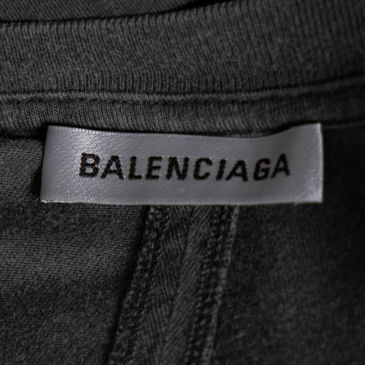 Pre Owned Balenciaga Grey Cotton Logo Printed Oversized T-Shirt XS