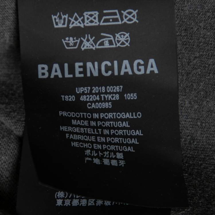 Pre Owned Balenciaga Grey Cotton Logo Printed Oversized T-Shirt XS