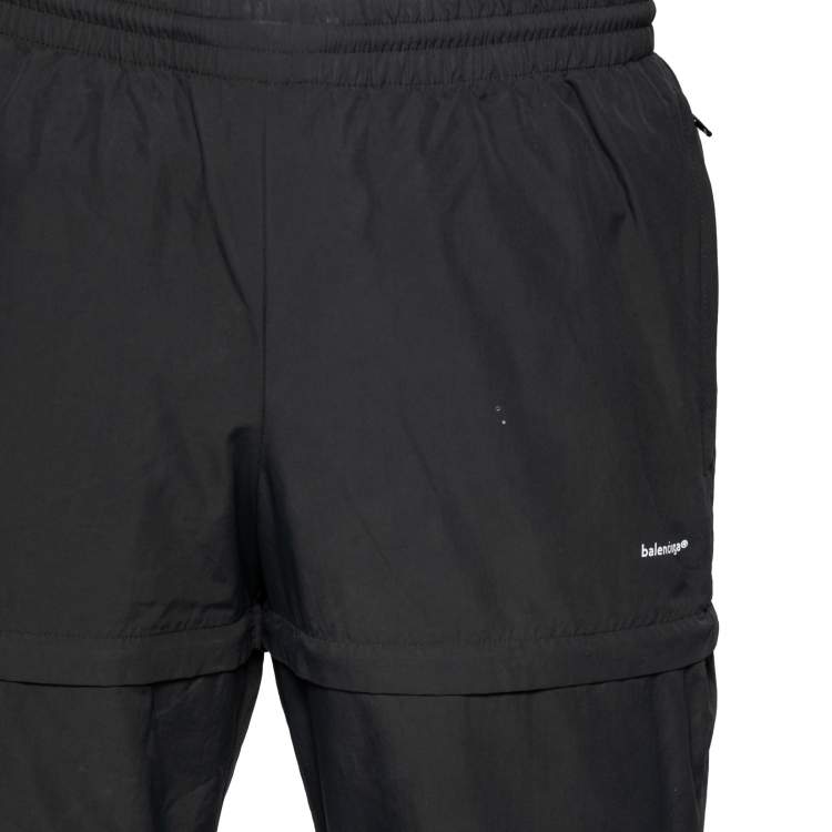 Pre Owned Balenciaga Black Synthetic Logo Printed Elasticized Waist Joggers XS