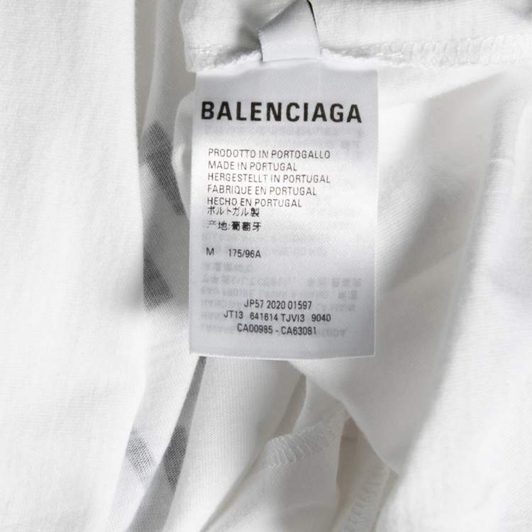 Pre Owned Balenciaga White Logo Printed Cotton Knit Oversized T-Shirt M