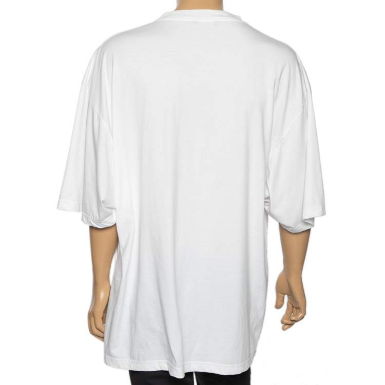 Pre Owned Balenciaga White Logo Printed Cotton Knit Oversized T-Shirt M