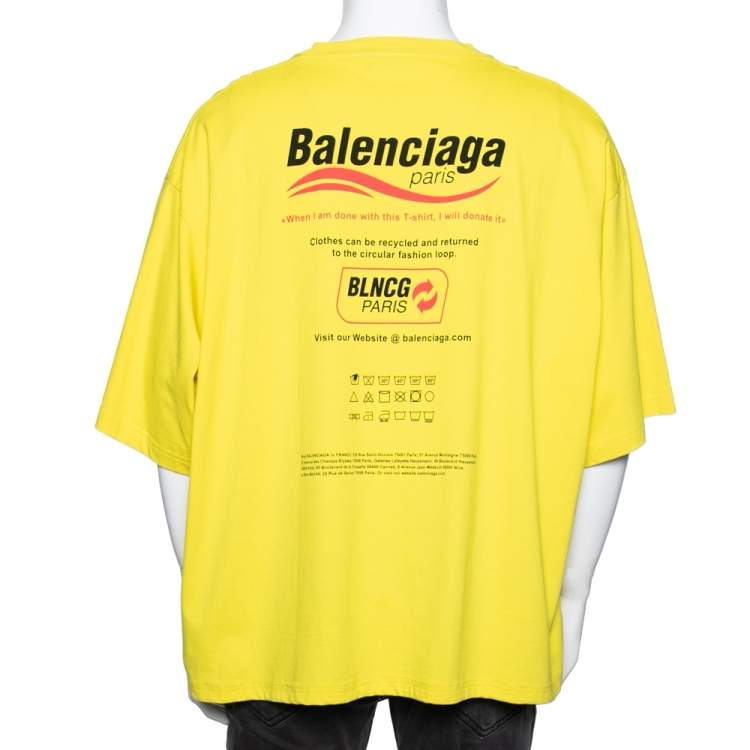 Pre Owned Balenciaga Yellow Cotton Dry Cleaning Boxy T Shirt XL