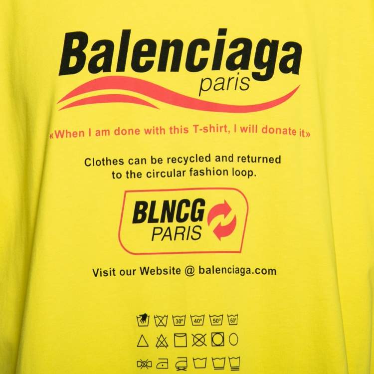 Pre Owned Balenciaga Yellow Cotton Dry Cleaning Boxy T Shirt XL