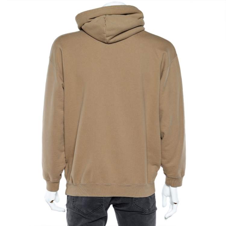 Pre Owned Balenciaga Light Brown Logo Printed Cotton Knit Hoodie L
