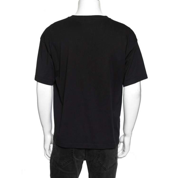 Pre Owned Balenciaga Black Cotton Logo Printed Crew Neck T-shirt L